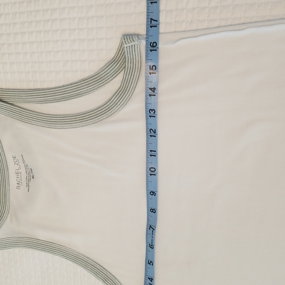Rachel Zoe White Tank Top with Green Trim, Size XL - Picture 6 of 6